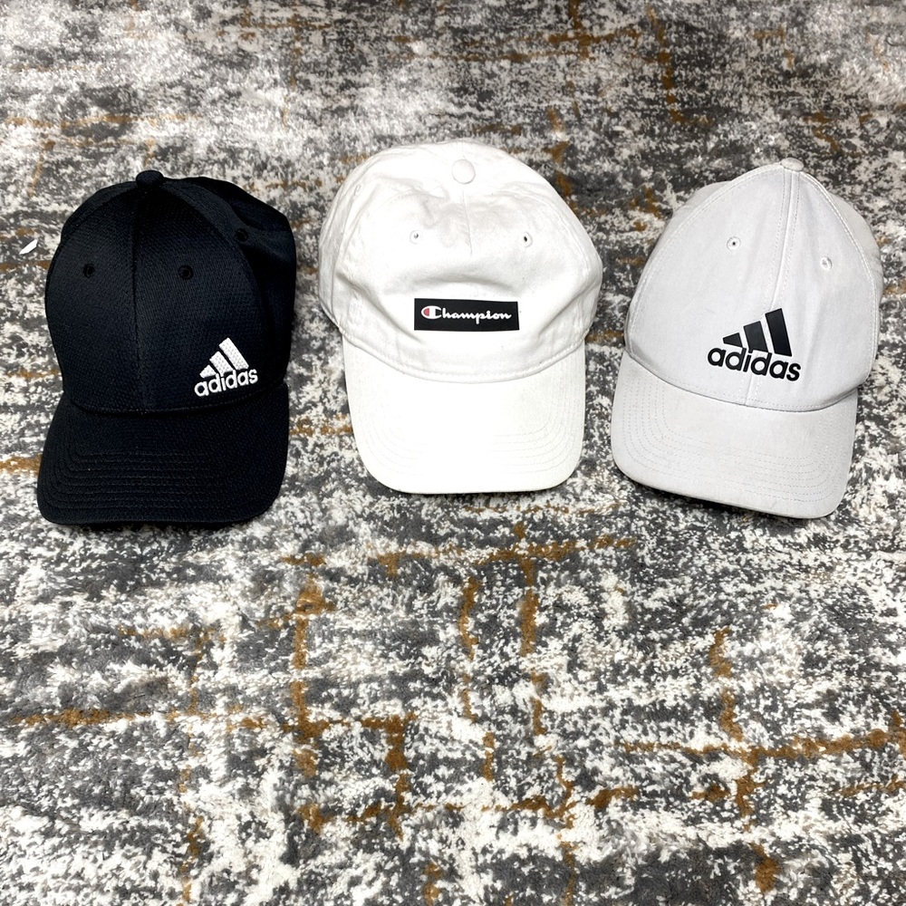 3 Baseball Hat Bundle!! 2 Adidas and a Champion Cap Golf Sun Coastal Sports EUC